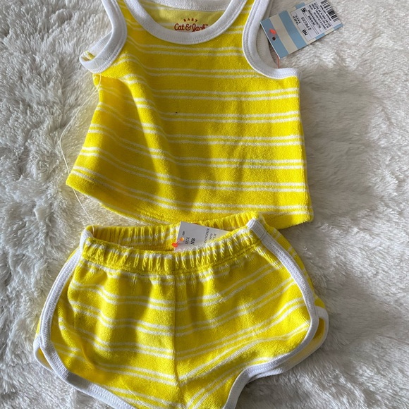 Baby 2pc Terry Tank Top & Bottom Set - Cat & Jack™ Yellow Newborn - Picture 2 of 4